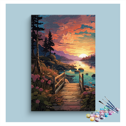 DIY Painting Kit -Serene Sunset Bridge Paint by Numbers Kit