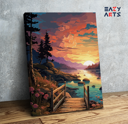 DIY Paint by numbers kit - Serene Sunset Bridge Paint by Numbers Kit