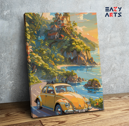 DIY Paint by numbers kit - Coastal Drive with Vintage Car Paint by Numbers Kit
