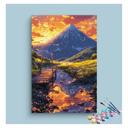 DIY Painting Kit -Golden Sunset by the Mountain Paint by Numbers Kit
