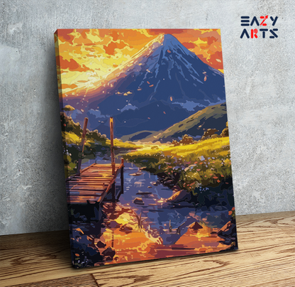 DIY Paint by numbers kit - Golden Sunset by the Mountain Paint by Numbers Kit