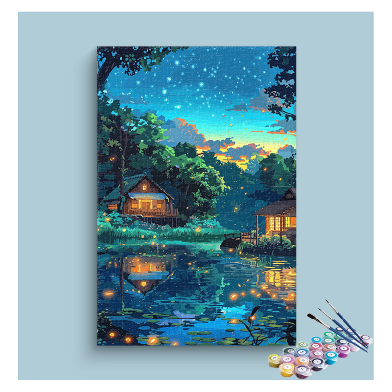 DIY Painting Kit -Twilight by the Firefly Pond Paint by Numbers Kit