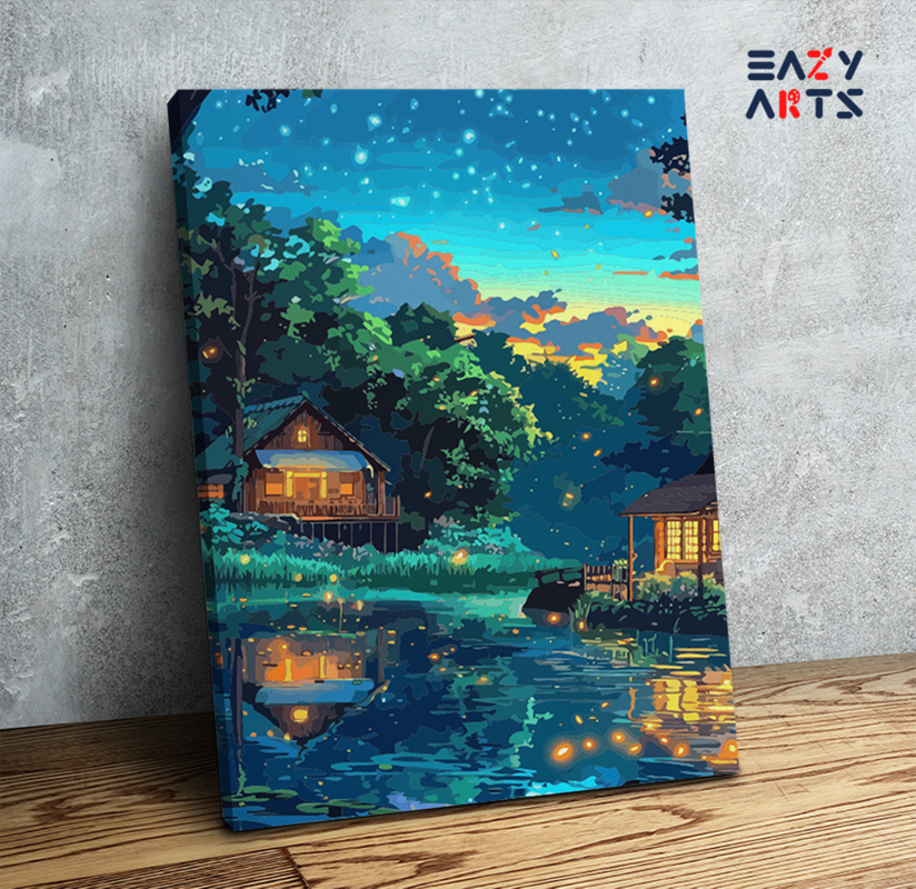 DIY Paint by numbers kit - Twilight by the Firefly Pond Paint by Numbers Kit