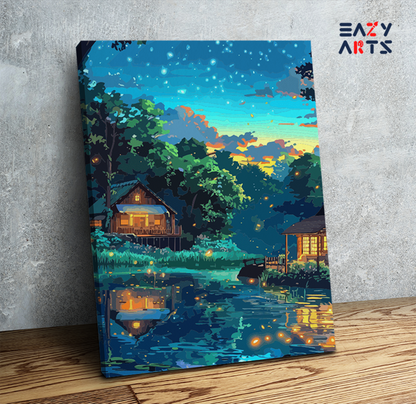 DIY Paint by numbers kit - Twilight by the Firefly Pond Paint by Numbers Kit