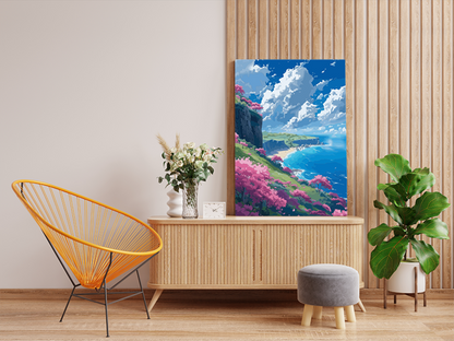 DIY PBN Kit - Pink Blossom Cliffs by the Sea Paint by Numbers Kit