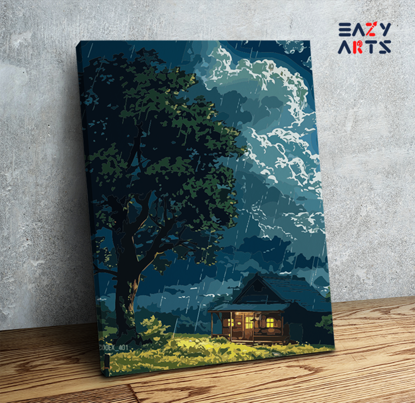 DIY Paint by numbers kit - Stormy Night Cabin Paint by Numbers Kit