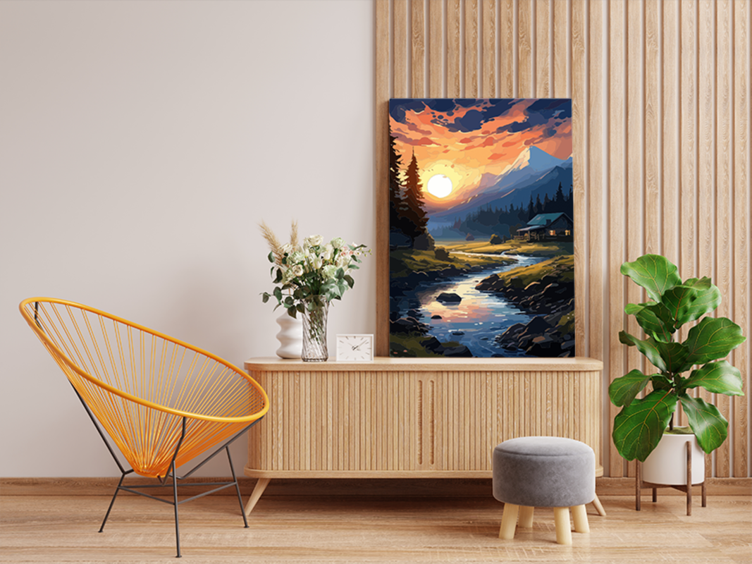 DIY PBN Kit - Mountain Sunset River Paint by Numbers Kit