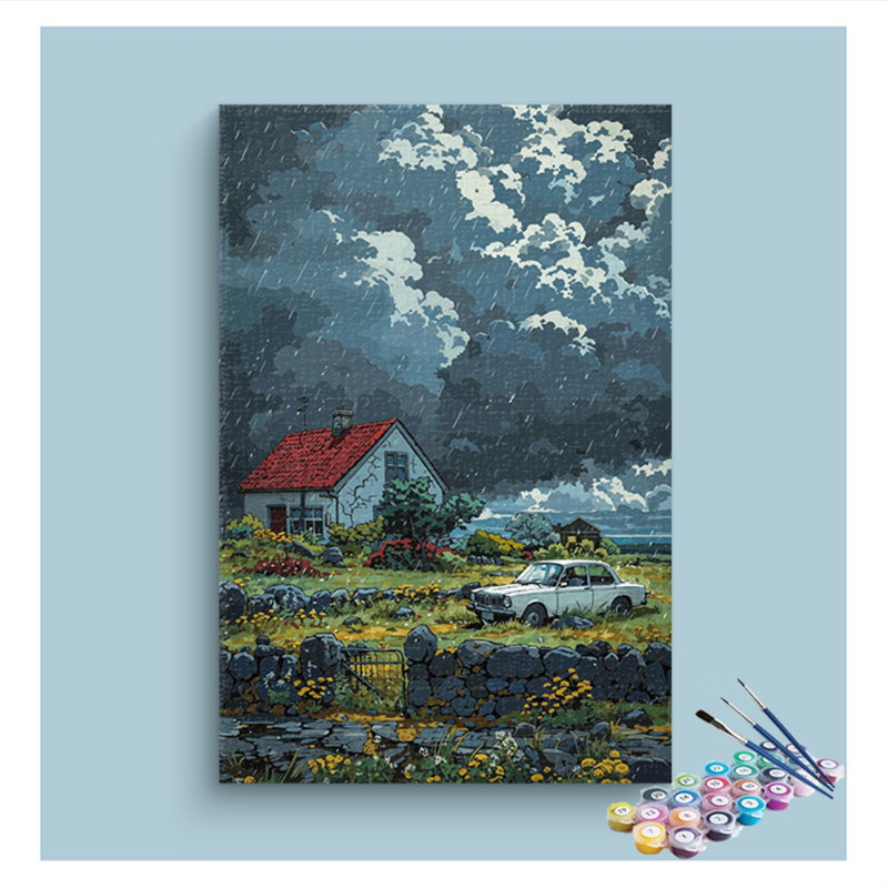 DIY Painting Kit -Stormy Cottage Paint by Numbers Kit