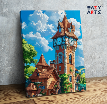 DIY Paint by numbers kit - Charming Clock Tower Paint by Numbers Kit