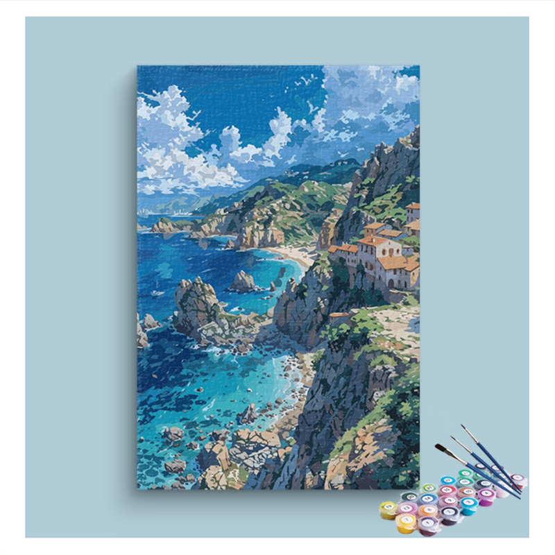 DIY Painting Kit -Mediterranean Coastline Paint by Numbers Kit