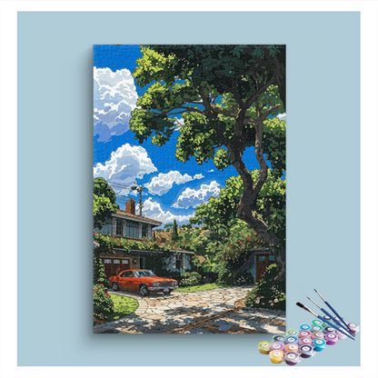 DIY Painting Kit -Classic Suburban Car Scene Paint by Numbers Kit