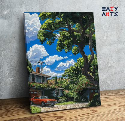 DIY Paint by numbers kit - Classic Suburban Car Scene Paint by Numbers Kit