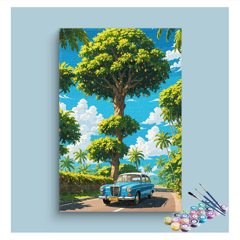 DIY Painting Kit -Tropical Journey with Classic Car Paint by Numbers Kit