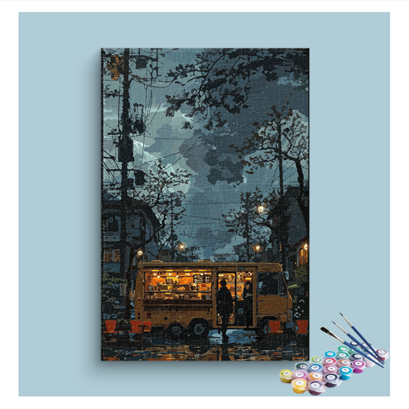 DIY Painting Kit -Street Food Truck at Dusk Paint by Numbers Kit