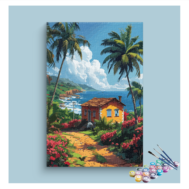 DIY Painting Kit -Tropical Coastal Cottage Paint by Numbers Kit