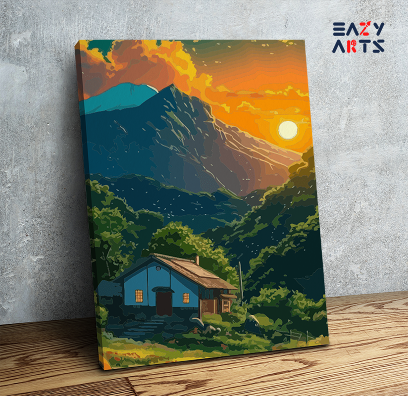 DIY Paint by numbers kit - Sunset Mountain Cottage Paint by Numbers Kit