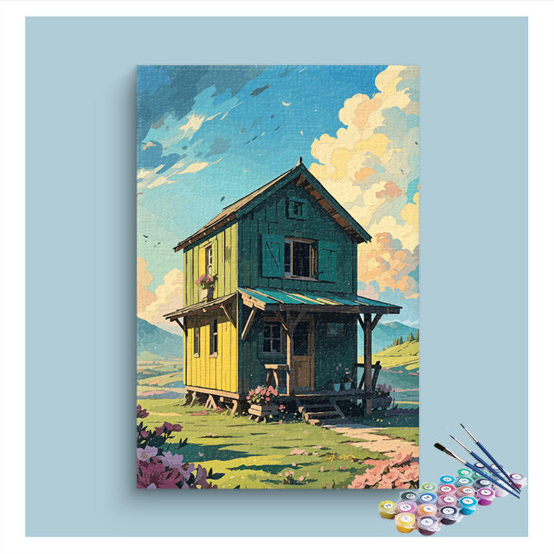 DIY Painting Kit -Rustic Two-Story Cabin Paint by Numbers Kit