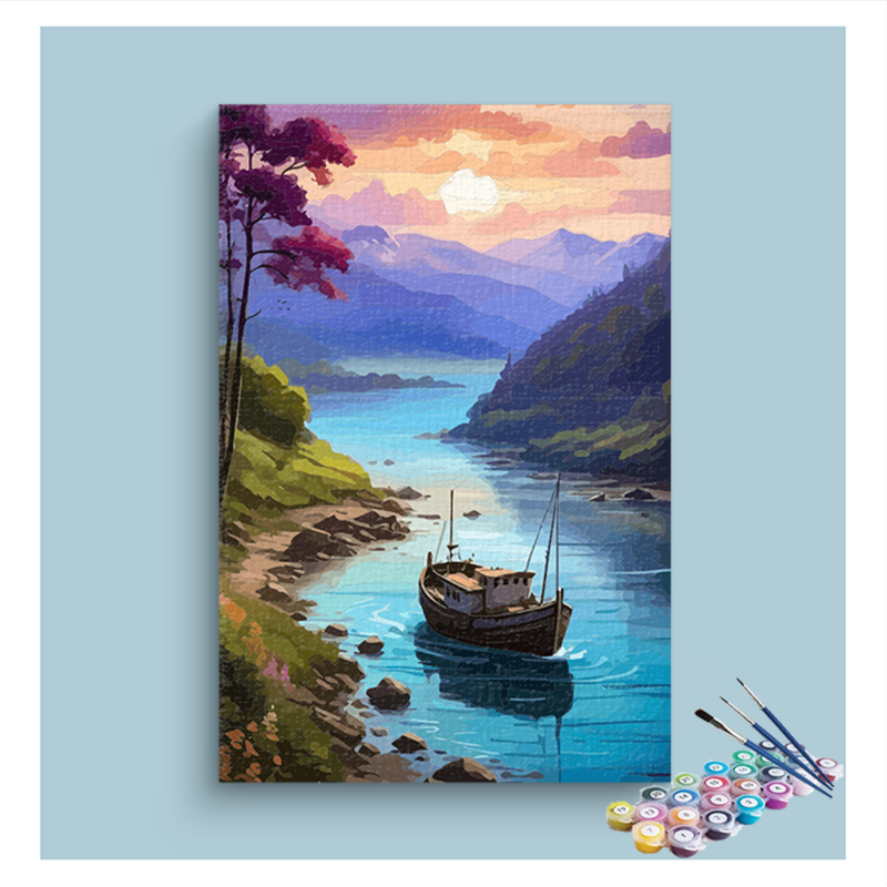 DIY Painting Kit -Serene Boat on a Tranquil River Paint by Numbers Kit