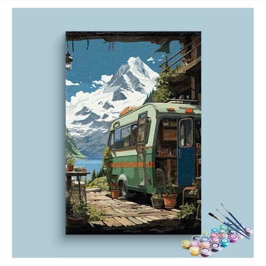DIY Painting Kit -Mountain Escape with Camper Paint by Numbers Kit