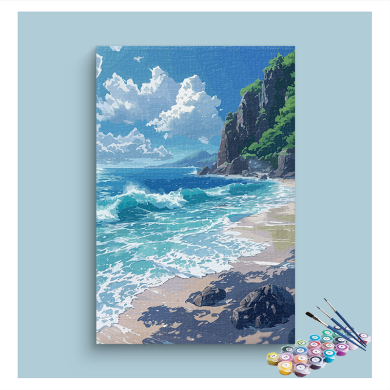 DIY Painting Kit -Serene Coastal Waves Paint by Numbers Kit