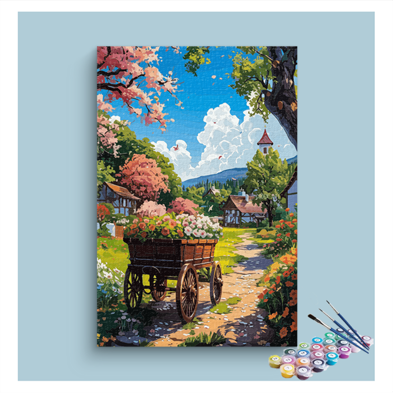 DIY Painting Kit -Charming Village Blossom Paint by Numbers Kit