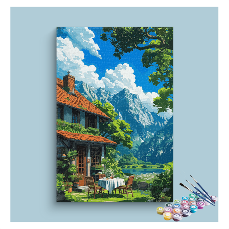 DIY Painting Kit -Mountain Cottage Retreat Paint by Numbers Kit