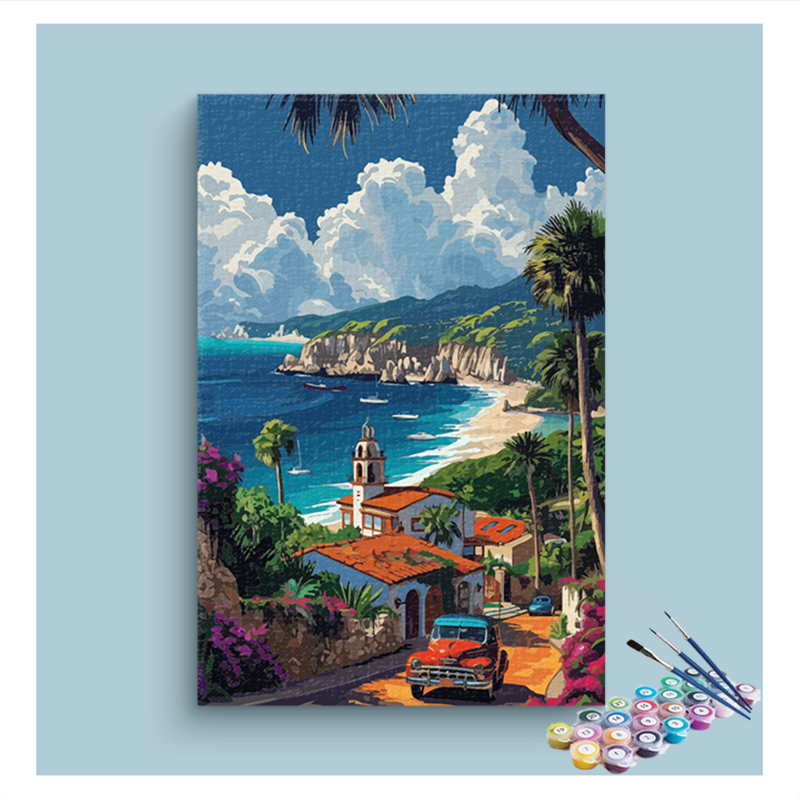 DIY Painting Kit -Tropical Coastal Drive Paint by Numbers Kit