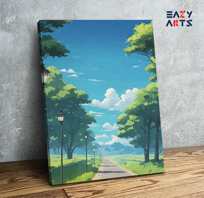 \"Quiet Canvas on Acrylic 絵画 Road\" a-quiet-forest-road-acrylic-on sizeF3 絵画