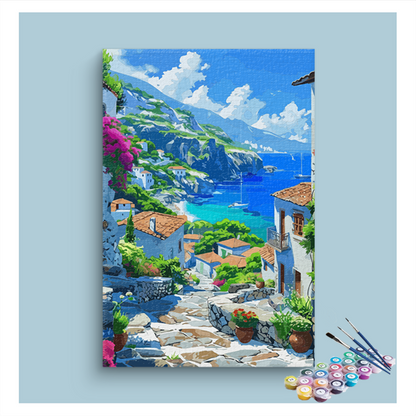 DIY Painting Kit -Mediterranean Coastal Village Paint by Numbers Kit
