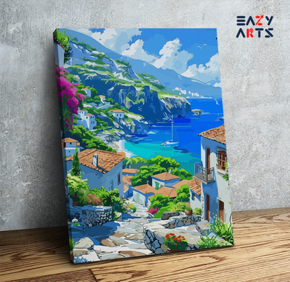 DIY Paint by numbers kit - Mediterranean Coastal Village Paint by Numbers Kit