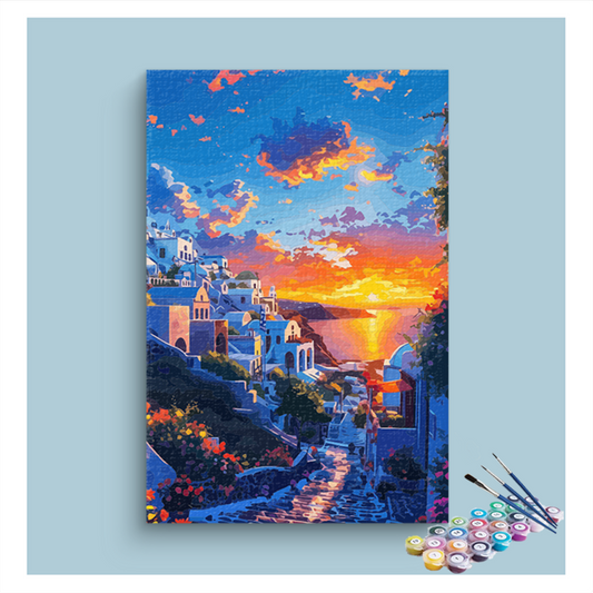 DIY Painting Kit -Santorini Sunset Paint by Numbers Kit