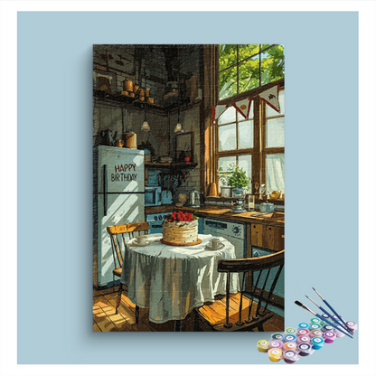 DIY Painting Kit -Cozy Birthday Kitchen Paint by Numbers Kit