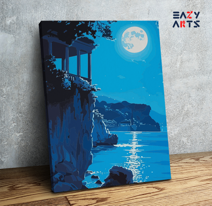 DIY Paint by numbers kit - Moonlit Coastal View Paint by Numbers Kit