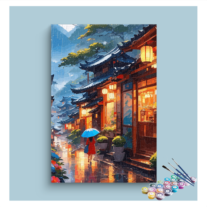 DIY Painting Kit -Rainy Lantern Street Paint by Numbers Kit