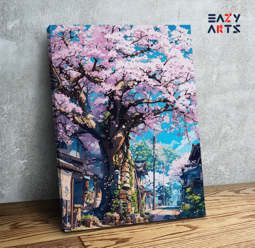 DIY Paint by numbers kit - Cherry Blossom Street Paint by Numbers Kit