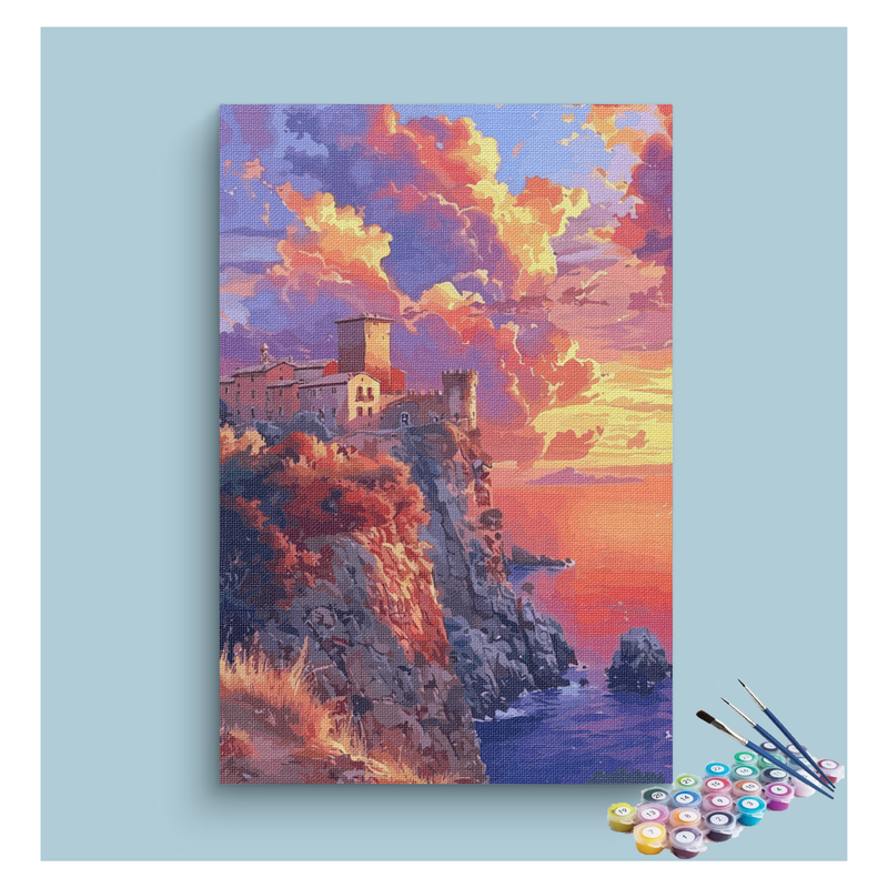 DIY Painting Kit -Sunset Castle Cliff Paint by Numbers Kit