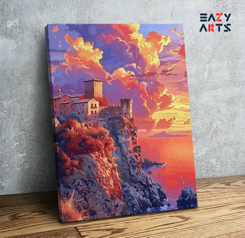 DIY Paint by numbers kit - Sunset Castle Cliff Paint by Numbers Kit