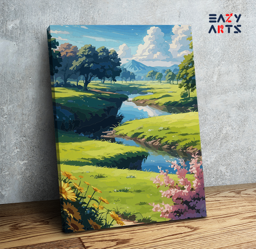 DIY Paint by numbers kit - Tranquil Meadow Stream Paint by Numbers Kit