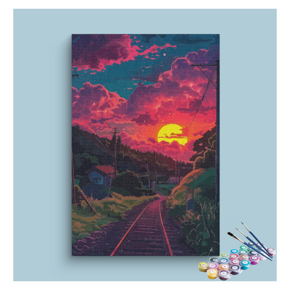 DIY Painting Kit -Sunset Railway Journey Paint by Numbers Kit