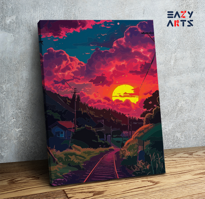 DIY Paint by numbers kit - Sunset Railway Journey Paint by Numbers Kit
