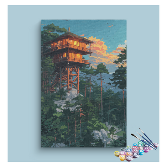 DIY Painting Kit -Mountain Watchtower Escape Paint by Numbers Kit