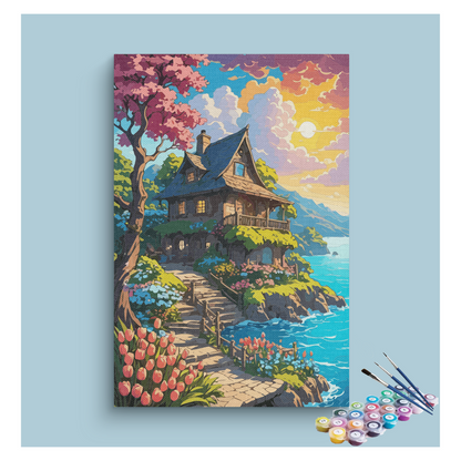 DIY Painting Kit -Cottage by the Lake Paint by Numbers Kit