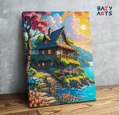 DIY Paint by numbers kit - Cottage by the Lake Paint by Numbers Kit