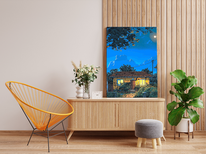 DIY PBN Kit - Moonlit Cottage Night Landscape Paint by Numbers Kit