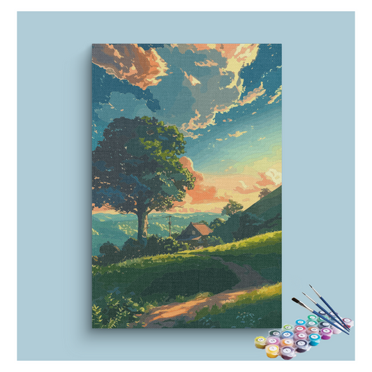 DIY Painting Kit -Sunset Countryside Landscape Paint by Numbers Kit