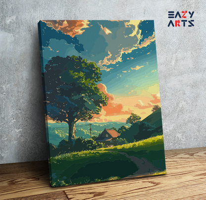 DIY Paint by numbers kit - Sunset Countryside Landscape Paint by Numbers Kit