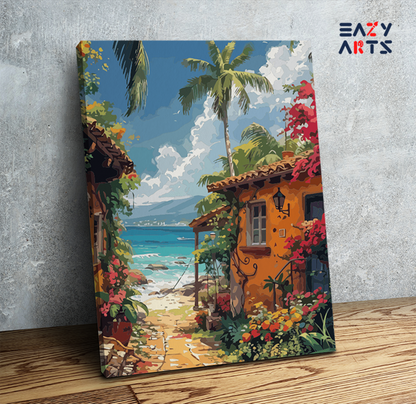 DIY Paint by numbers kit - Tropical Seaside Cottages Paint by Numbers Kit
