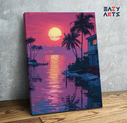 DIY Paint by numbers kit - Tropical Sunset Waterfront Paint by Numbers Kit