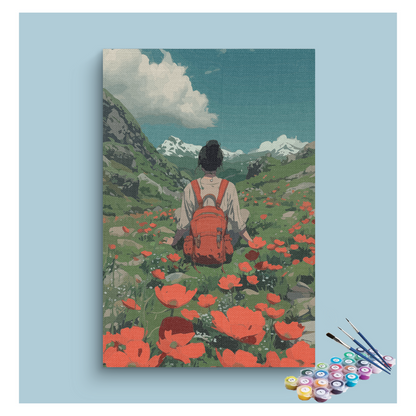 DIY Painting Kit -Mountain Flower Field Explorer Paint by Numbers Kit