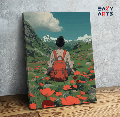 DIY Paint by numbers kit - Mountain Flower Field Explorer Paint by Numbers Kit